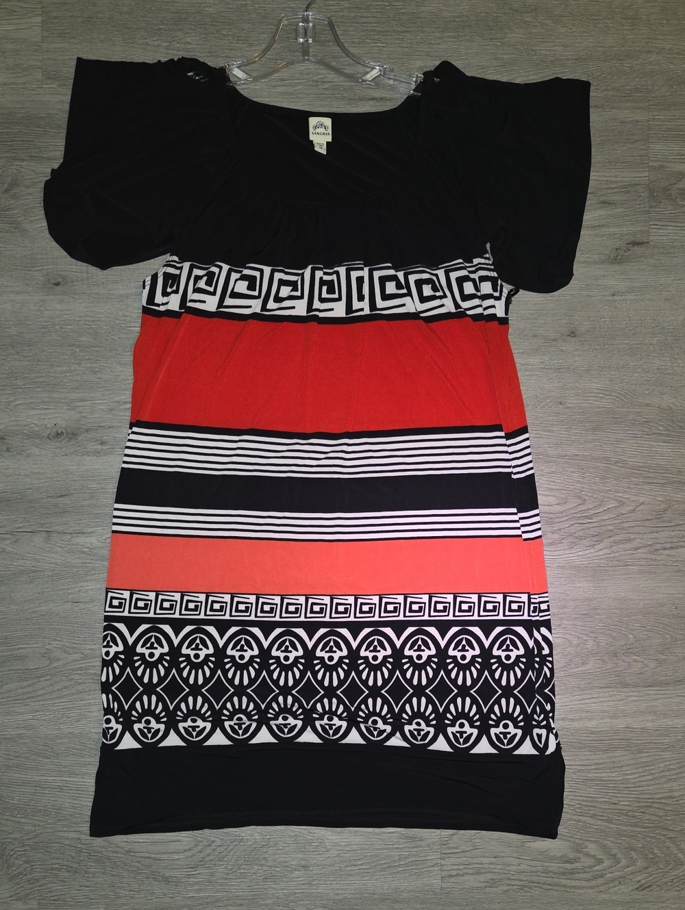 Black and Red Patterned Women’s Dress With Keyhole Shoulders